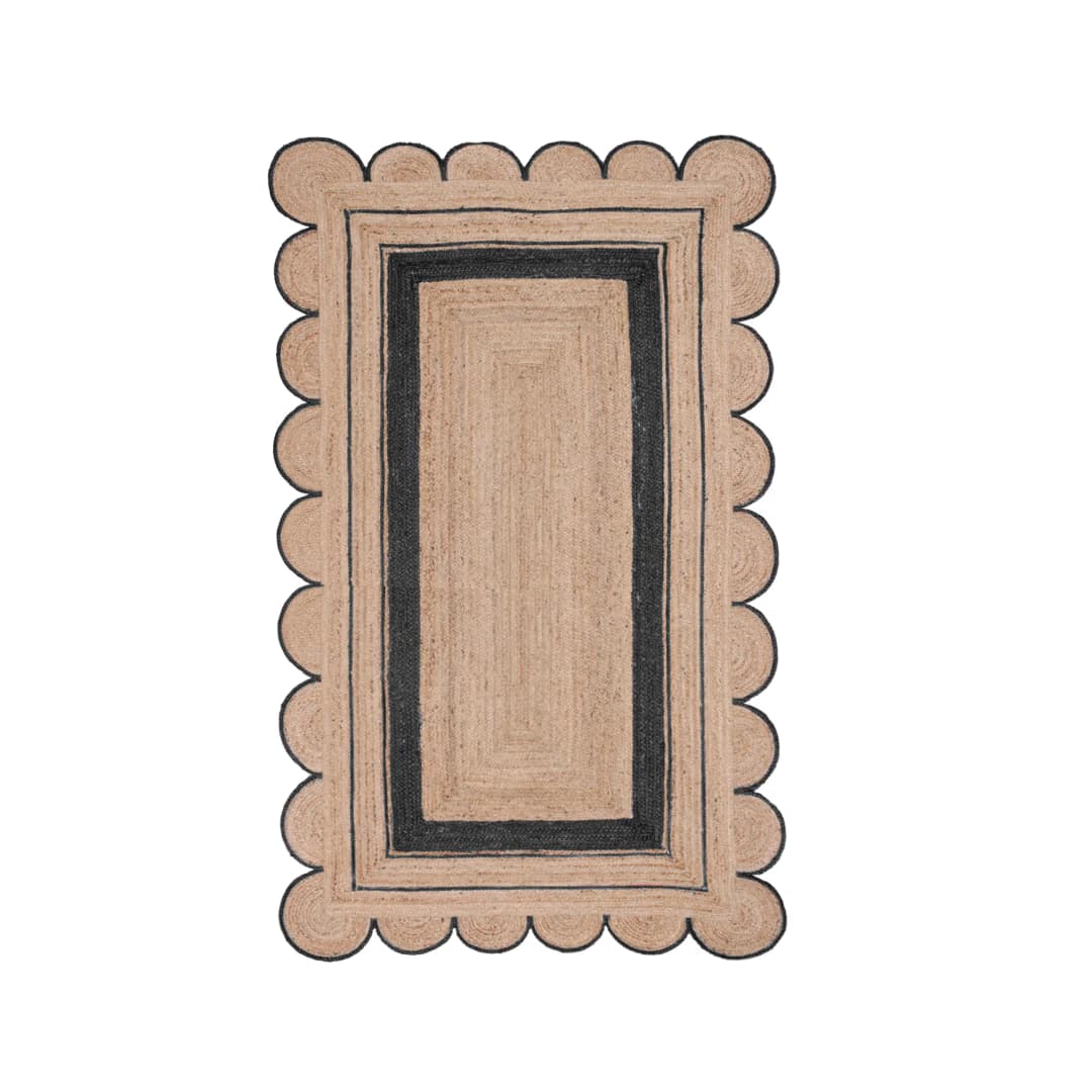 Hand Braided Custom Color Scalloped Border Natural Jute Rectangle Rug