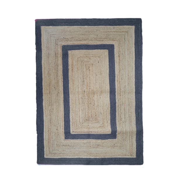 Traditional Indian Hand Braided Natural Jute Rectangle Rug with Color Border