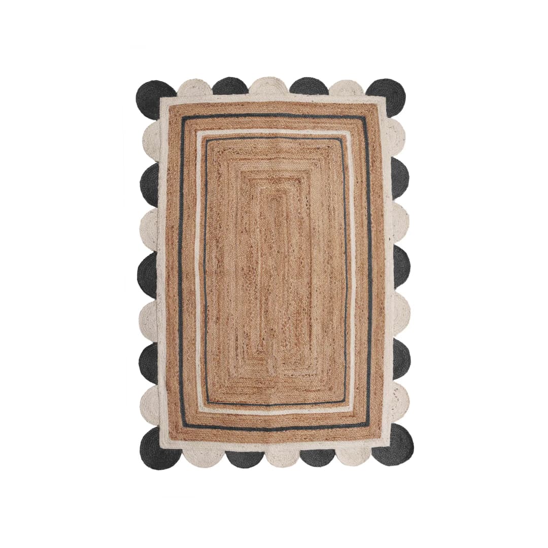 Indian Handmade Natural Jute Braided Scalloped Rug