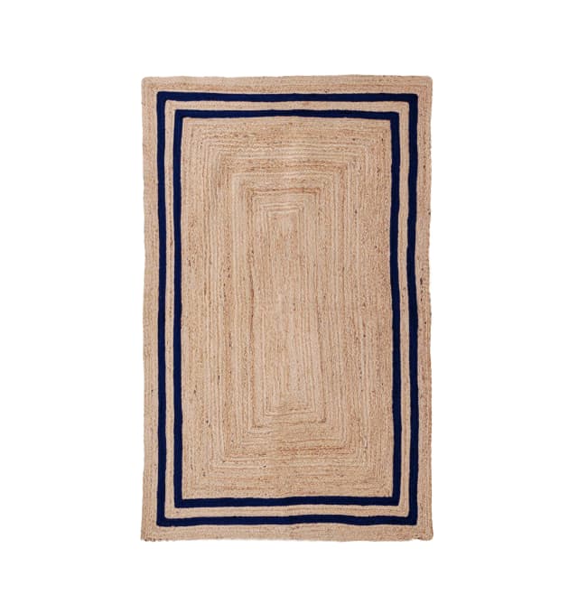 Home Decor Bohemian Beige with Two Line Color Border Handmade Jute Braided Rectangle Rug