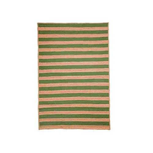 Beige with Custom Color Stripes Handmade Jute Braided Rectangle Rug