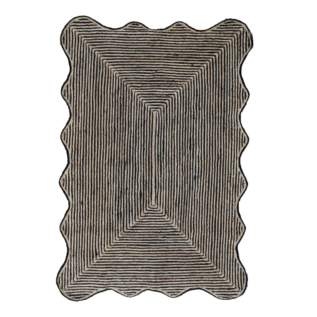 Eco Friendly Beige and Black Tie Dye Hand Braided Rectangle Jute Rug