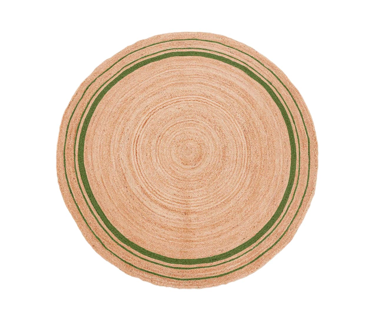 Hand Braided Round Jute Rug Beige With Customized Color Triple Line Border 