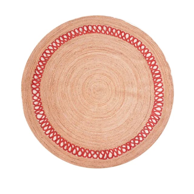 Hand Braided Round Scalloped Jute Rug Beige with Customize Color Border 