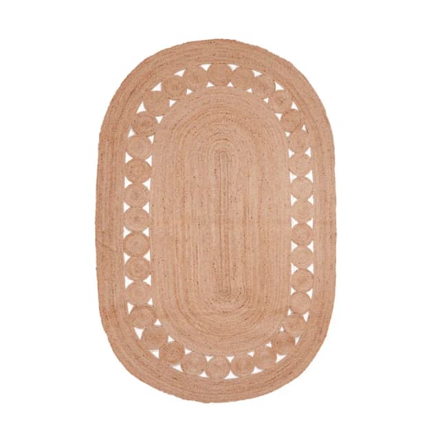 Scalloped Pattern Handmade Beige Oval Jute Rug 