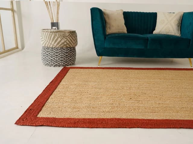 Traditional Hand Braided Rectangle Jute Rug Beige With Customize Color Border 