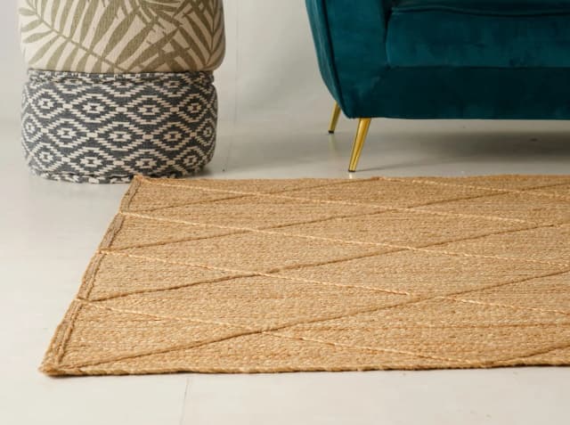 Hand Braided Natural Rectangle Jute Rug with Diamond Design