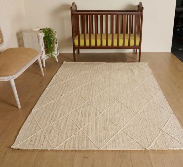 Home Decor Bohemian Off White with Diamond Design Handmade Jute Braided Rectangle Rug