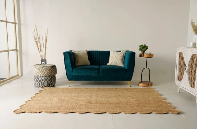 Hand Braided Bohemian Natural Rectangle Scalloped Jute Rug
