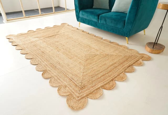 Custom Size Scalloped Handmade Natural Jute Braided Rug