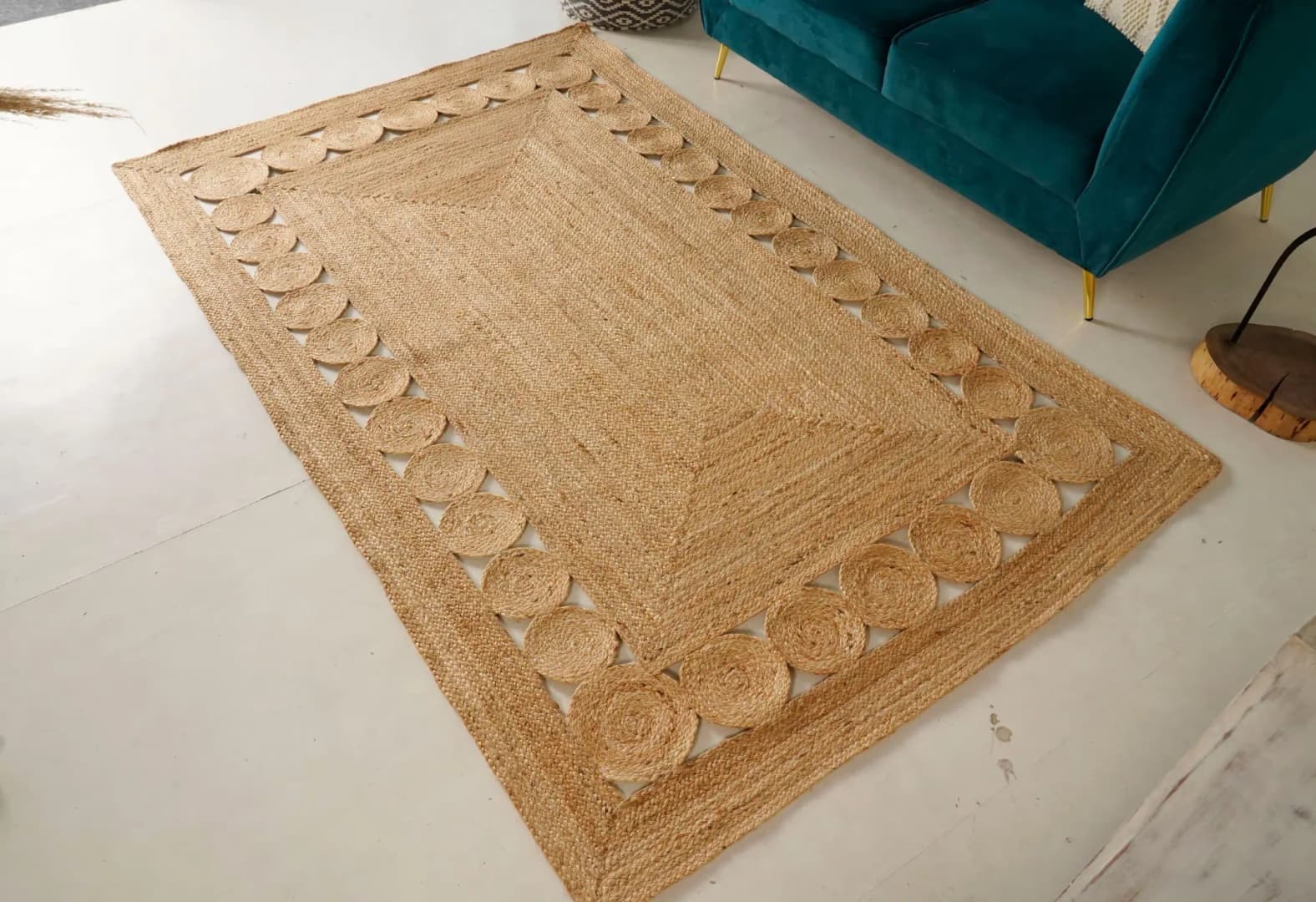 Eco Friendly Hand Braided Natural Rectangle Jute Rug