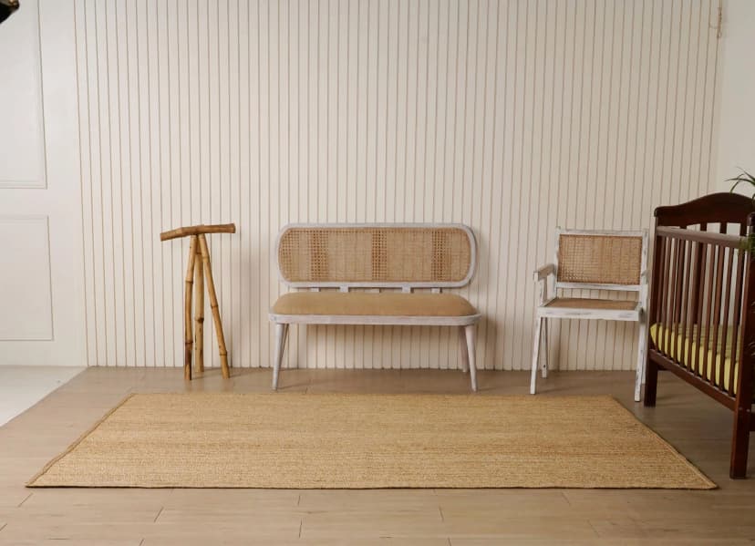 Indian Hand Braided Natural Solid Rectangle Jute Rug