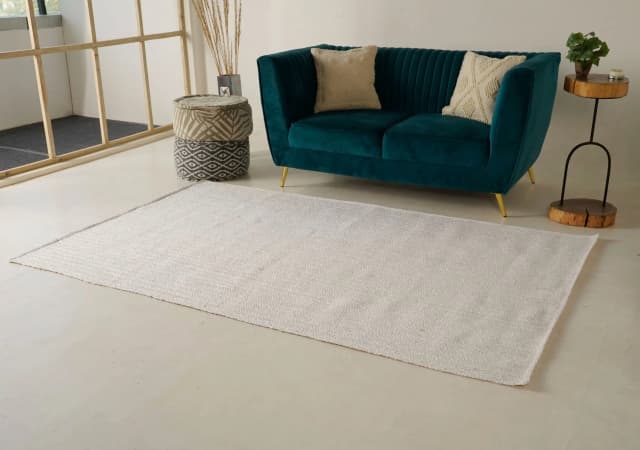 White Boho Handmade Jute Braided Vintage Area solid Rectangle Rug