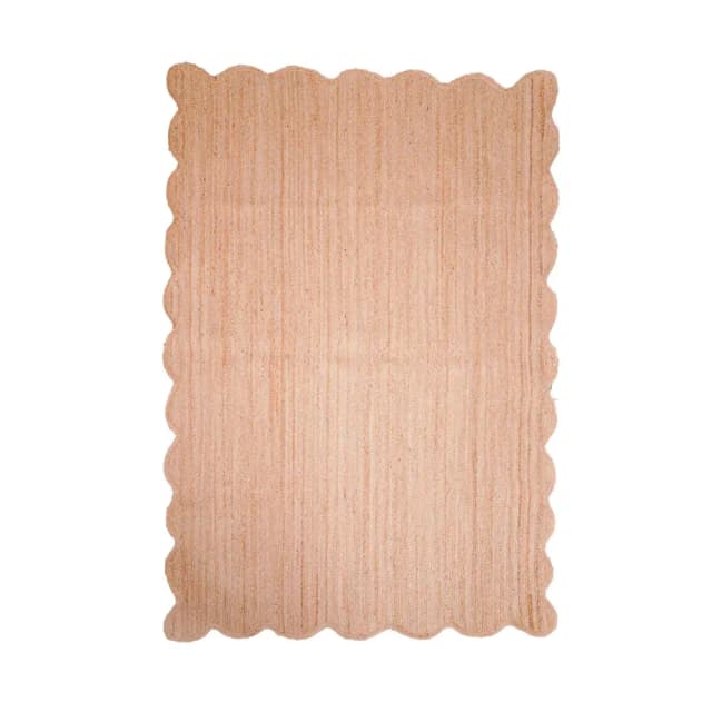 Natural Hand Braided Beige Scalloped Jute Area Rug