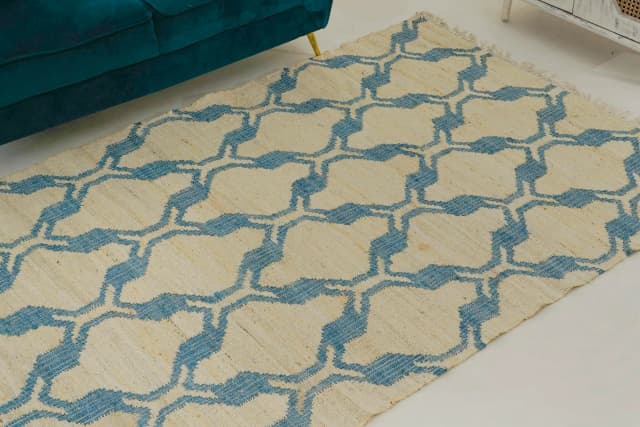 Ivory Blue Scandinavian Design High Quality Hand Woven Flatweave Kilim Modern Boho Geometric Rug For Decor Home Rug