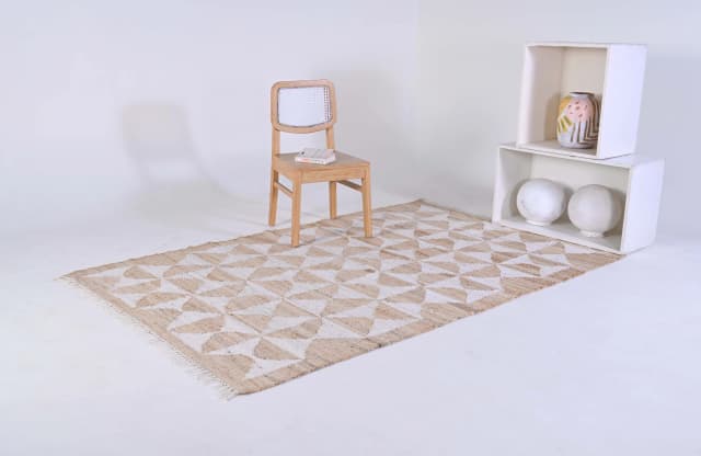 Natural Jute Ivory High Quality Hand Woven Premium Quality Boho Style Rug Beige Cotton Jute Rug With White Design Rug Handmade Large Dhurrie Rug Decor Jute Rug 