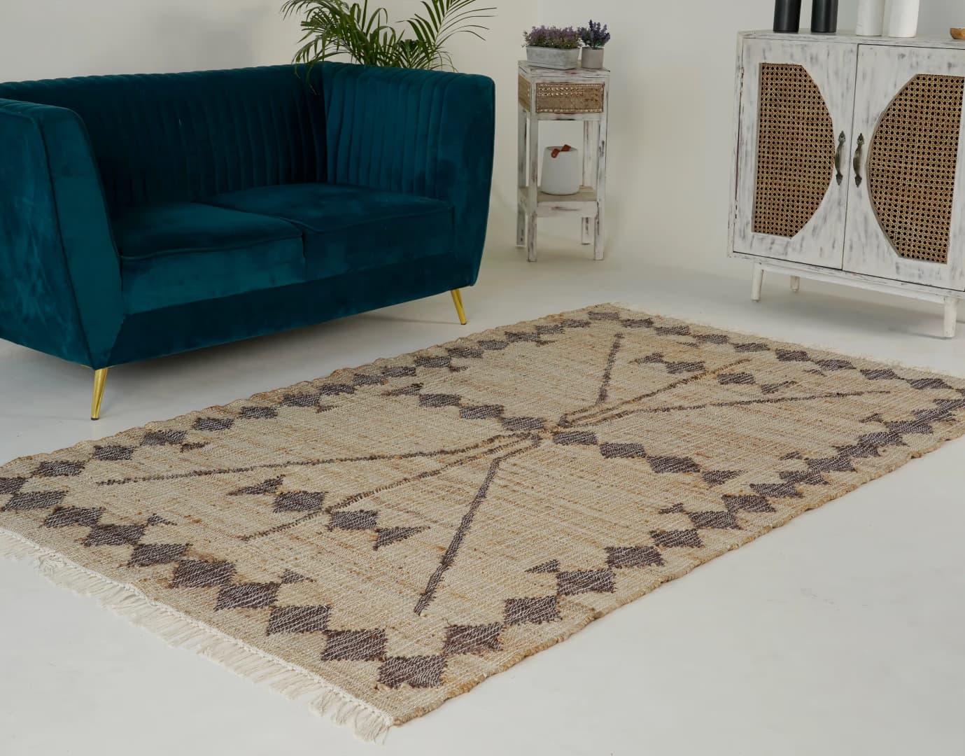 Beige Cotton Jute Rug Handwoven Large Area Rug Brown Pattern Rug Vintage Large Area Rug For Living Hallway Decor Dhurrie Rug Entryway Jute Rug 