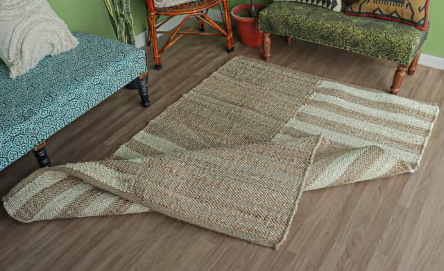 Indian Handmade Beige with Off White Stripes Hemp Rug Boho Decor Hemp Hallway Decor Hemp Jute Rug Hemp For Farmhouse Hemp Carpet Living Home Decor Rug 