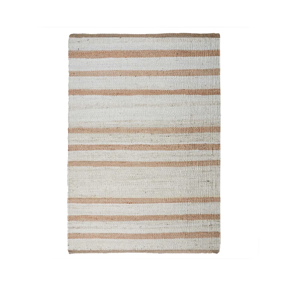 Indian Handwoven Hemp Rectangle Jute Rug White Large Area Rug With Beige Stripes Line Decorative Jute Rug Hemp For Dining Table Decor Rug Vintage Hemp Rug