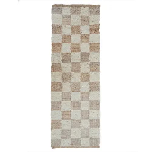 Indian Handwoven Hemp Rectangle Jute Rug Beige And White Box Pattern Boho Decor Hemp Area Rug Vintage Large Rug For Living Home Decorative Jute Hemp Rug 