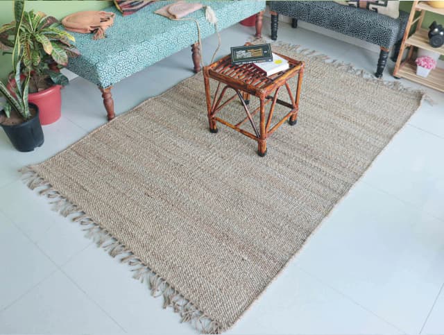 Natural Hemp Jute Rug Rectangle Shape Large Area Rug Beige Fringes Jute Rug Handwoven Hemp Dhurrie Rug Home Decor Rug Entryway Jute Rug Jute Dhurrie Rug 