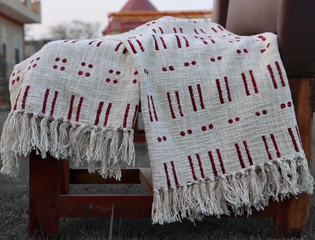 Handmade Rustic Throw Authentic African Style Decor For Home Hand Loom Blanket Boho Block Print Bed Throw Linen with Tassels For Living Decor Sofa Cover 