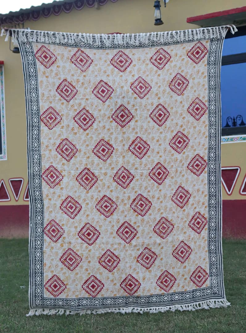 Handmade Rustic Throw Authentic African Style Decor for Home Hand Loom Blanket Boho Block Print Bed Throw Linen with Tassels Sofa Decor Handwoven Throw Blanket 