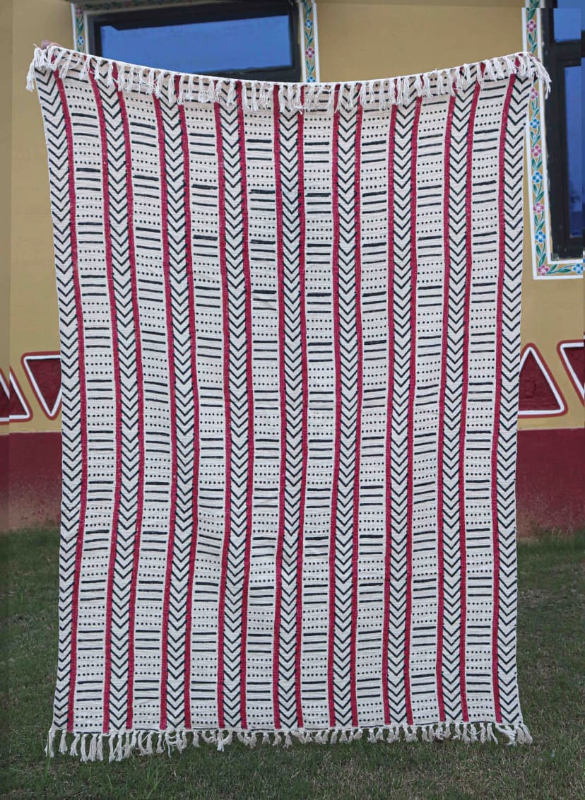 Hand Loom Blanket Boho Block Print Bed Throw Linen with Tassels Bohemian Handmade Throw Blankets and Throws Hand Loomed Cloth Soft Cotton Blanket Boho Ethnic Beach Towel
