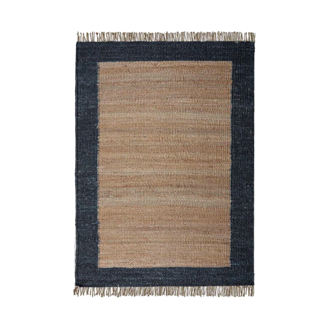 Indian Handmade hemp Cotton Jute Rug beige With Black Border Hemp Jute Rug And Fringes Jute Rug Large Area Jute Rug For Living Room Decorative Hemp Rug 