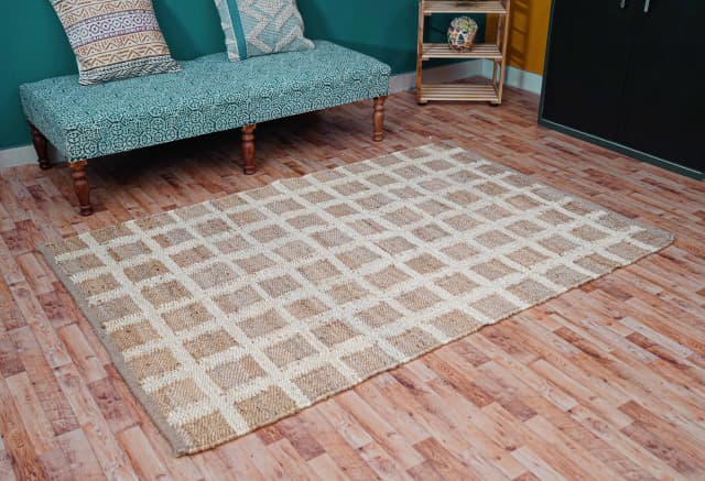 Natural Jute Hemp Rectangle Doormat Runner Rug With White Boxes Jute Hemp Runner Hemp For Stair Decor Tufted Hemp Rug Natural Fiber Hemp Home Decor Jute Area Rug 