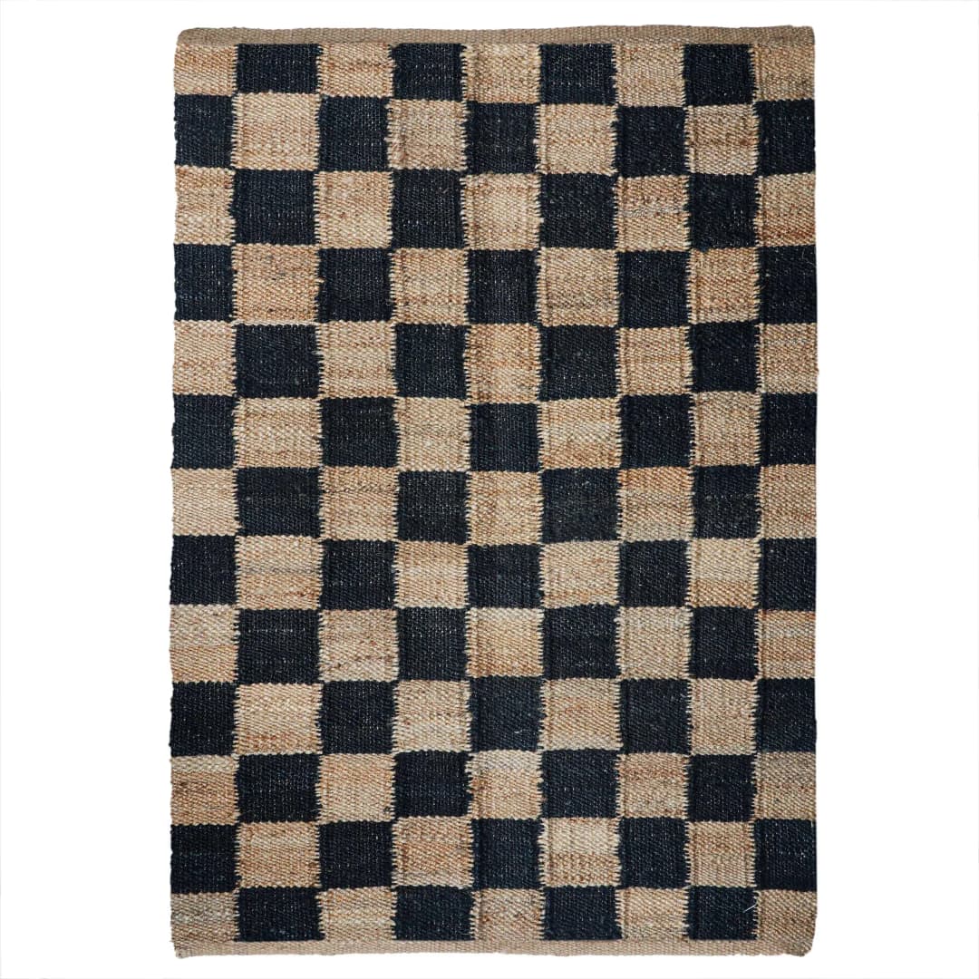 Indian Handmade Black And Beige Boxes Design Handwoven Hemp Stair Runner Rug for Hallway Extremely Long Runner Rug Large Area Jute Dhurrie Rug Vintage Jute Rug 