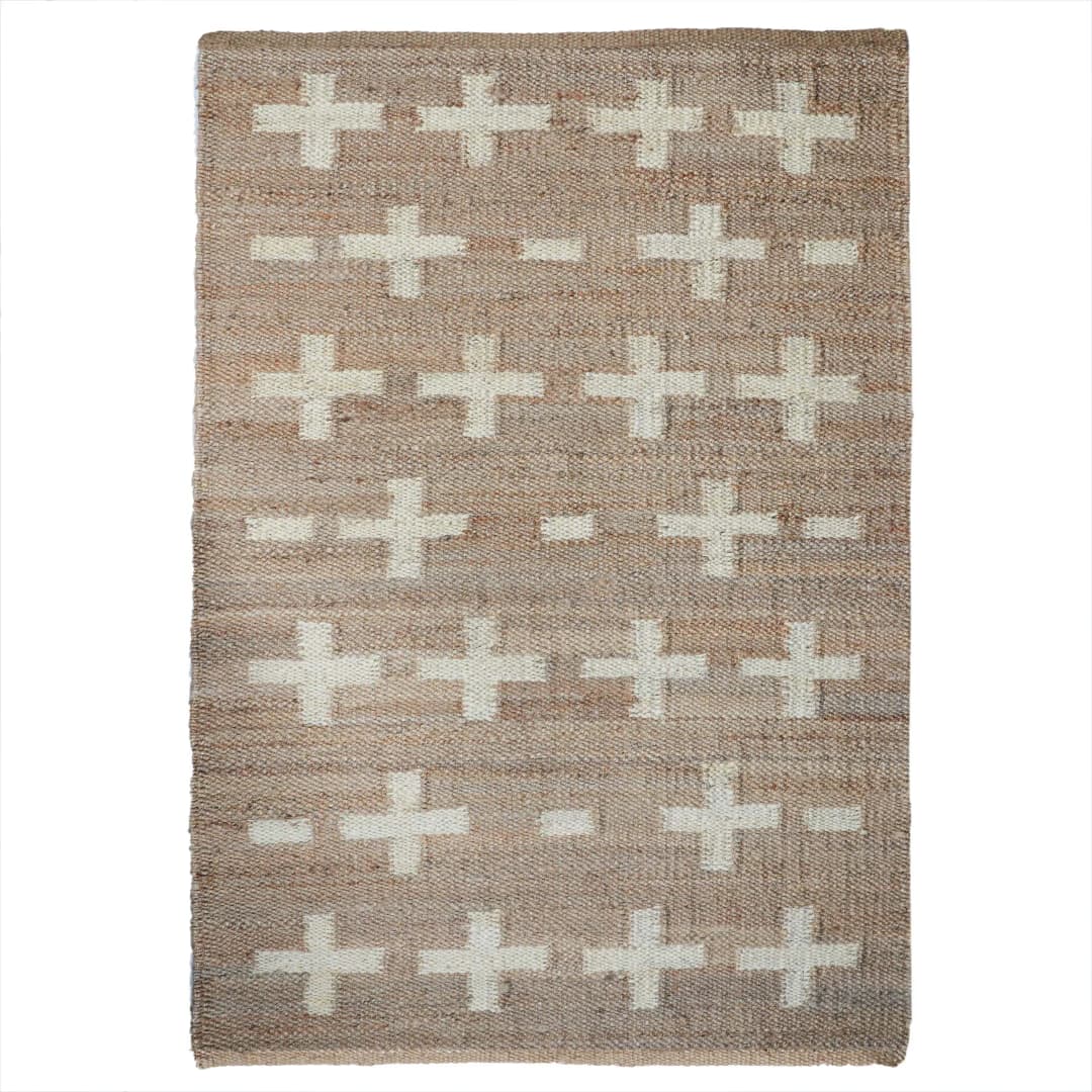 Hand Loomed Natural Jute Hemp Rug With White Plus Design Rug Handwoven Hemp Jute Rug for Eco-Friendly Home Decor Rug Table Hemp Runner Jute Rug Moroccan Rug 