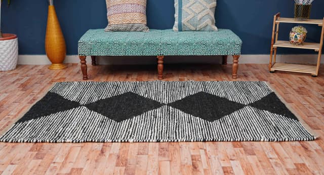 Hand Woven Black And White Hemp Jute Rug Rectangle Doormat Hemp Runner For Hallway Decor Hemp Runner Hemp Rug For Living Room Area Rug Vintage Large Decor Rug 