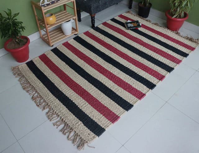 Handmade Jute Hemp Rectangle Doormat Rug For Living Area Décor Rug Multicolor Stripes Lines Vintage Large Rug Fringes Jute Rug Bohemian Handwoven Hemp Jute Rug 