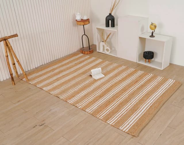 Indian Handmade Natural Hemp Jute Rug With White Stripes Lines Decor Rug Vintage Jute Area Rug Decorative Large Rug Custom Size Rug For Living Home And Kitchen Rug 