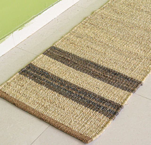 Vintage Area Rug Handwoven Home Decor Rug Entryway Jute Dhurrie Rug White Hemp Jute Rug With Brown Stripes Line Rug  Living Room Decor Rug