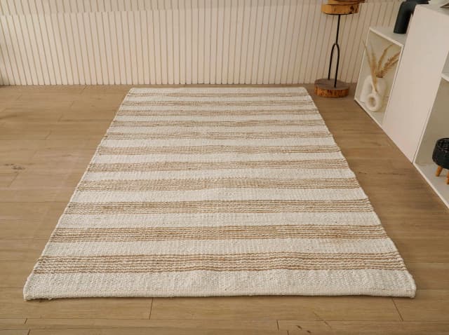 Hand Weaving White Color With Beige Strips Lines Room Decorating Rug Interier Style making Rectangle Rug Vintage Hemp Jute Rug Lagge Area Rug Vintage Rug 