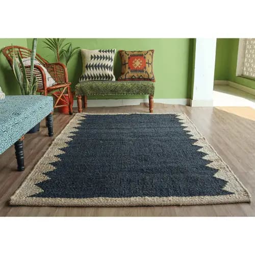 Vintage Hemp Jute Rug For Living Room Decor Rug Hand Weaving Black Color With Rectangle Shape Decorating Runner Interier Style making Runner Lagre Area Runner Rug 