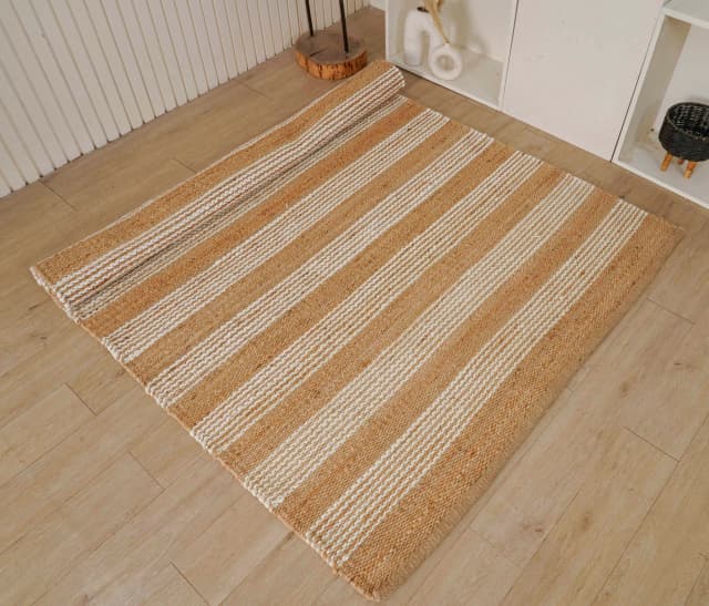 Hand Crafted Beige And White Color Lagre Area Rectangle Rug Vintage Hemp Jute Rug For Living Room Decor Rug Decorating Interier Style Making 