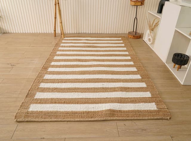 Room Decorating Interier Style Making Hand Weaving Beige And White Color Rectangle Rug Vintage Hemp Jute Rug For Living Room Decor Rug 