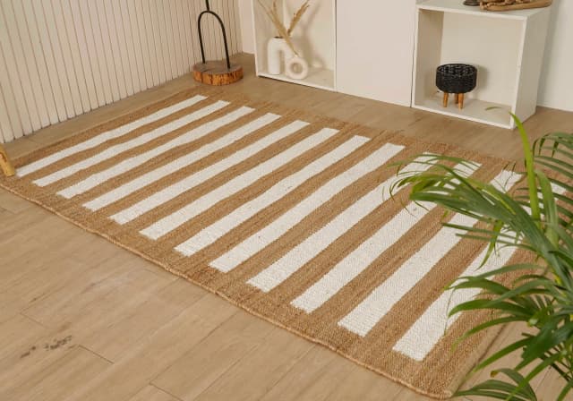 Handwoven Hemp Rectangle Jute Rug Natural Jute Rug With White Stripes Line Decor Rug For Living Room And Kitchen Decor Rug Vintage Jute Bohemian Rug Large Area Rug 