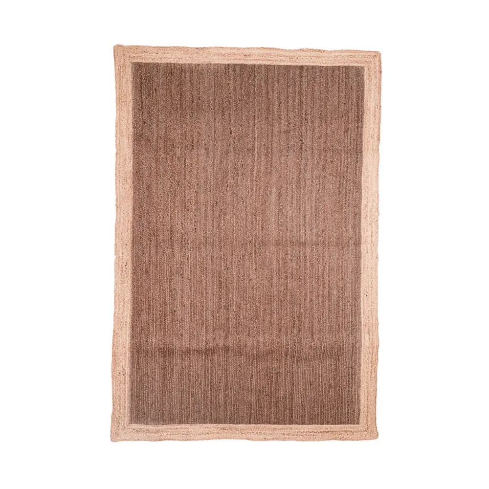 Indian Hand Braided Rectangle Jute Rug Brown Color With Beige Border 