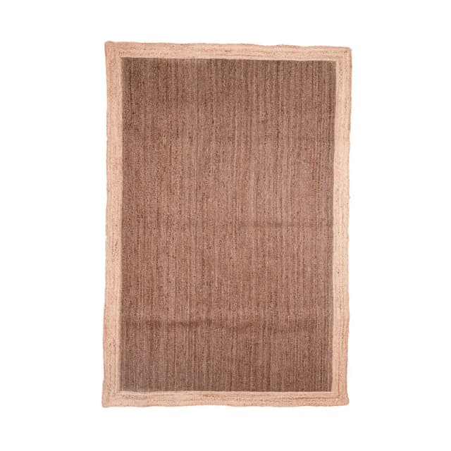 Indian Hand Braided Rectangle Jute Rug Brown Color With Beige Border 