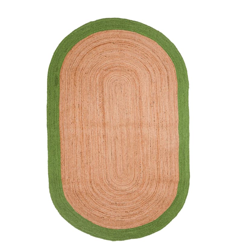Hand Braided Natural Oval Rug With Light Green Border 