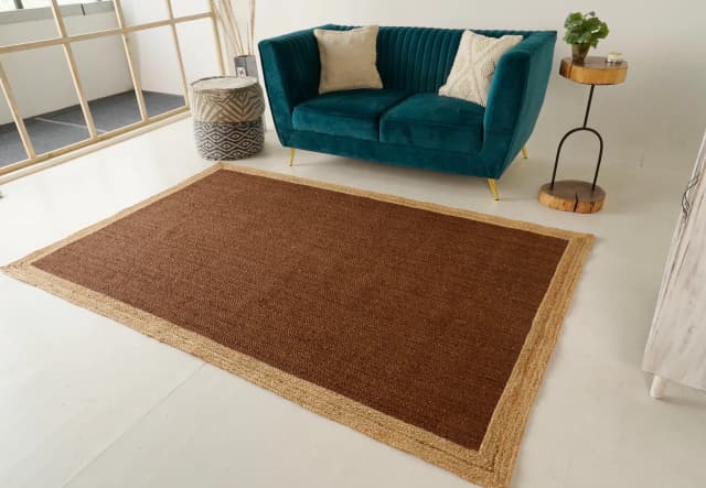 Hand Braided Rectangle Jute Rug Brown Color With Beige Border