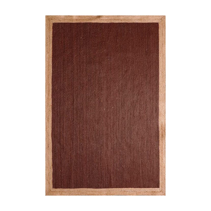 Hand Braided Rectangle Jute Rug Brown Color With Beige Border