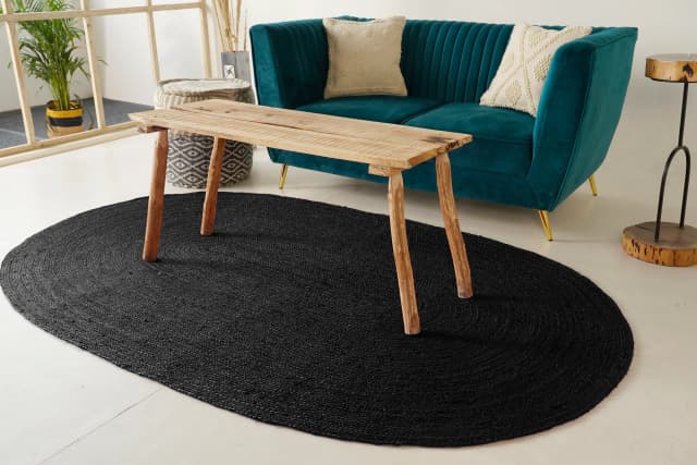 Indian Hand Braided Multicolor Oval Jute Rug