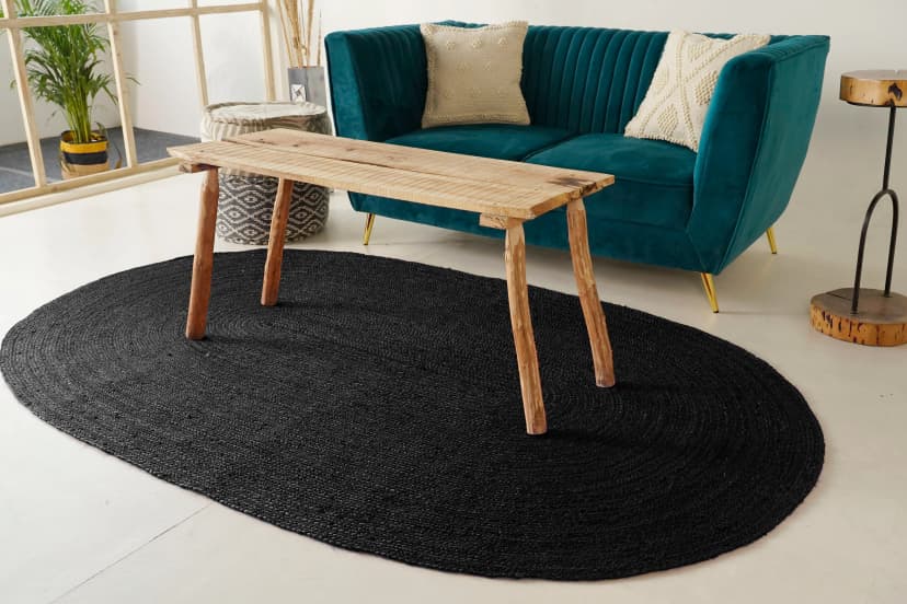 Indian Hand Braided Multicolor Oval Jute Rug