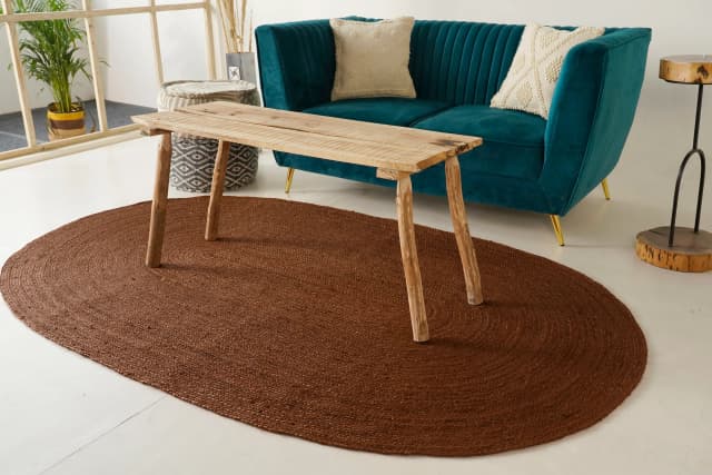 Indian Handmade Braided Oval Jute Rug Solid Brown Color Rug  