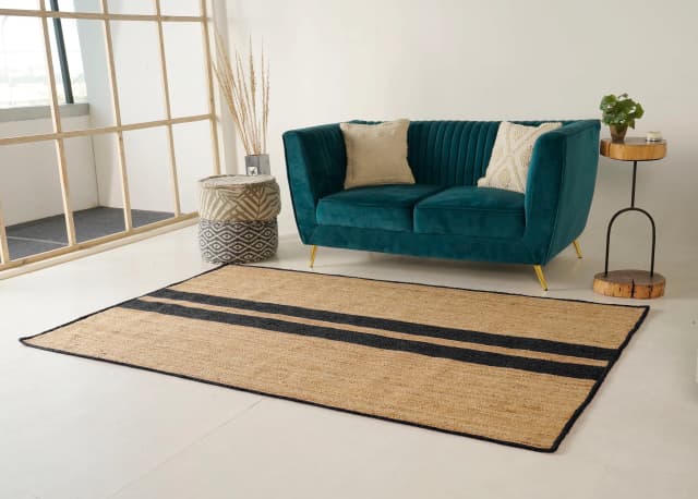 Indian Hand Braided Rectangle Jute Rug With Multiple Color And Center Stripes Line Design Infuse Your Space with Yuletide Charm Decorative For Living Room